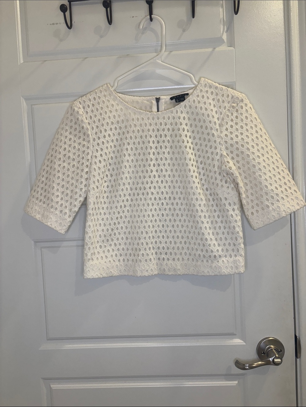 Theory Zip Shell White Eyelet Cotton Top Petite P